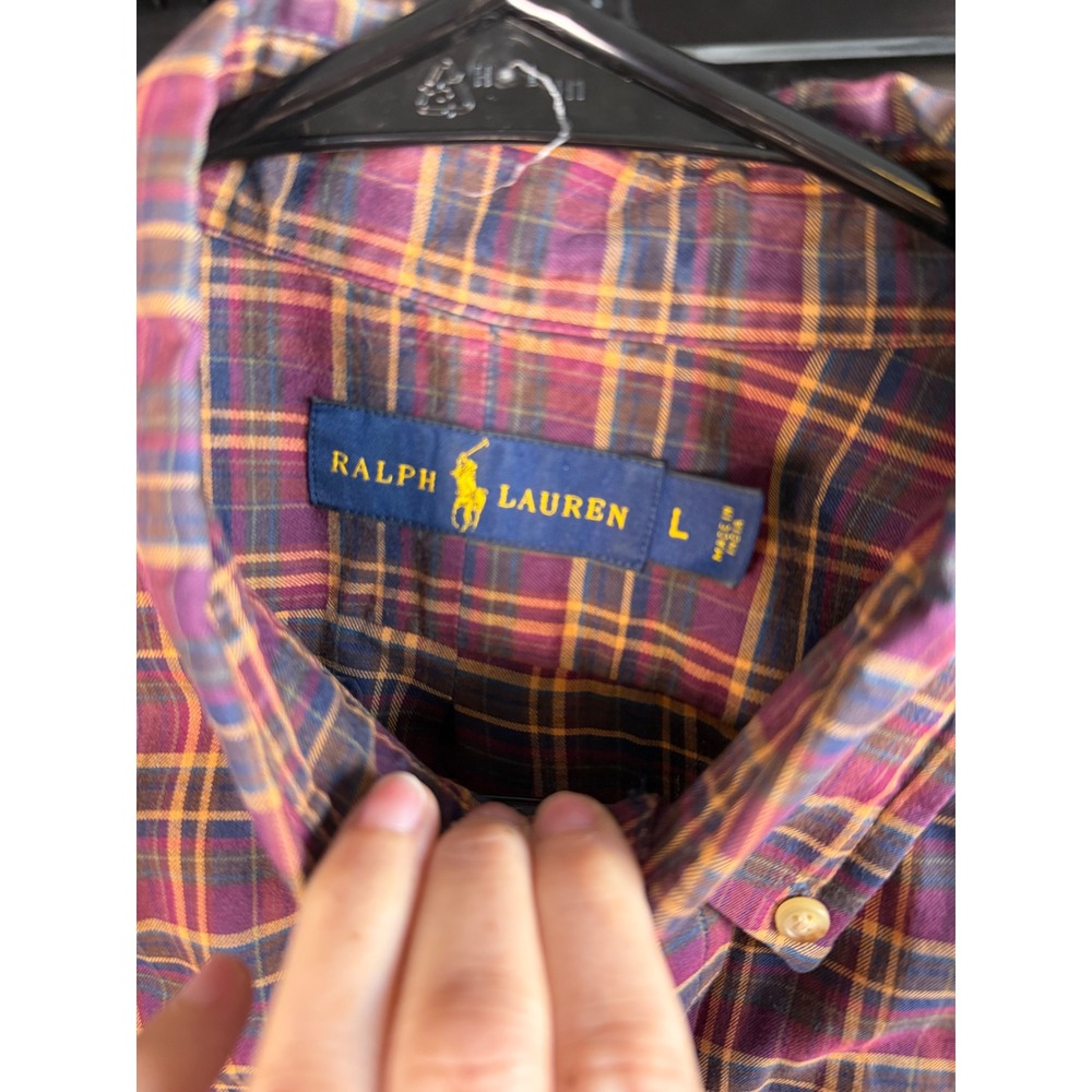 Ralph Lauren Plaid Button Down Shirt Mens Large Burgundy Long Sleeve - Picture 3 of 5